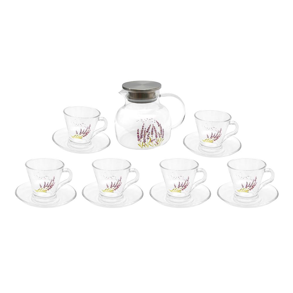 Dinexe Opal Glass Dinnerware Set 24pcs & Teapot Set 13pcs Combo - Lavender