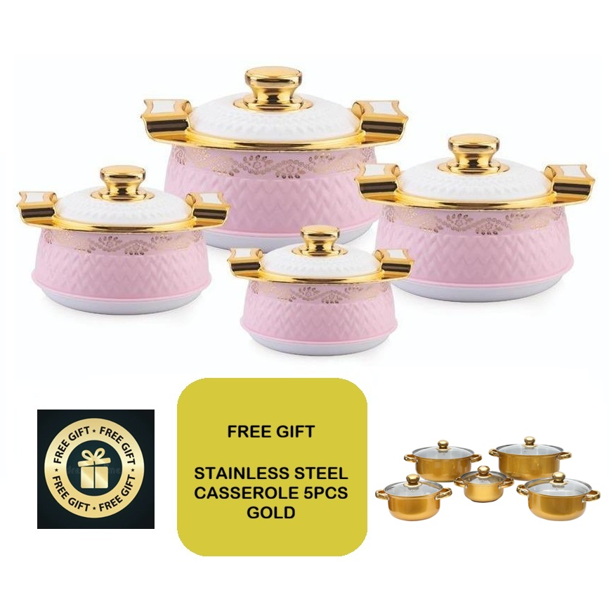 Fabian Thermal Insulated Casserole With Lid Set 4pcs - Glanza Gold Pink [FREE S/S Casserole With Lid (5 Pcs) - Gold]