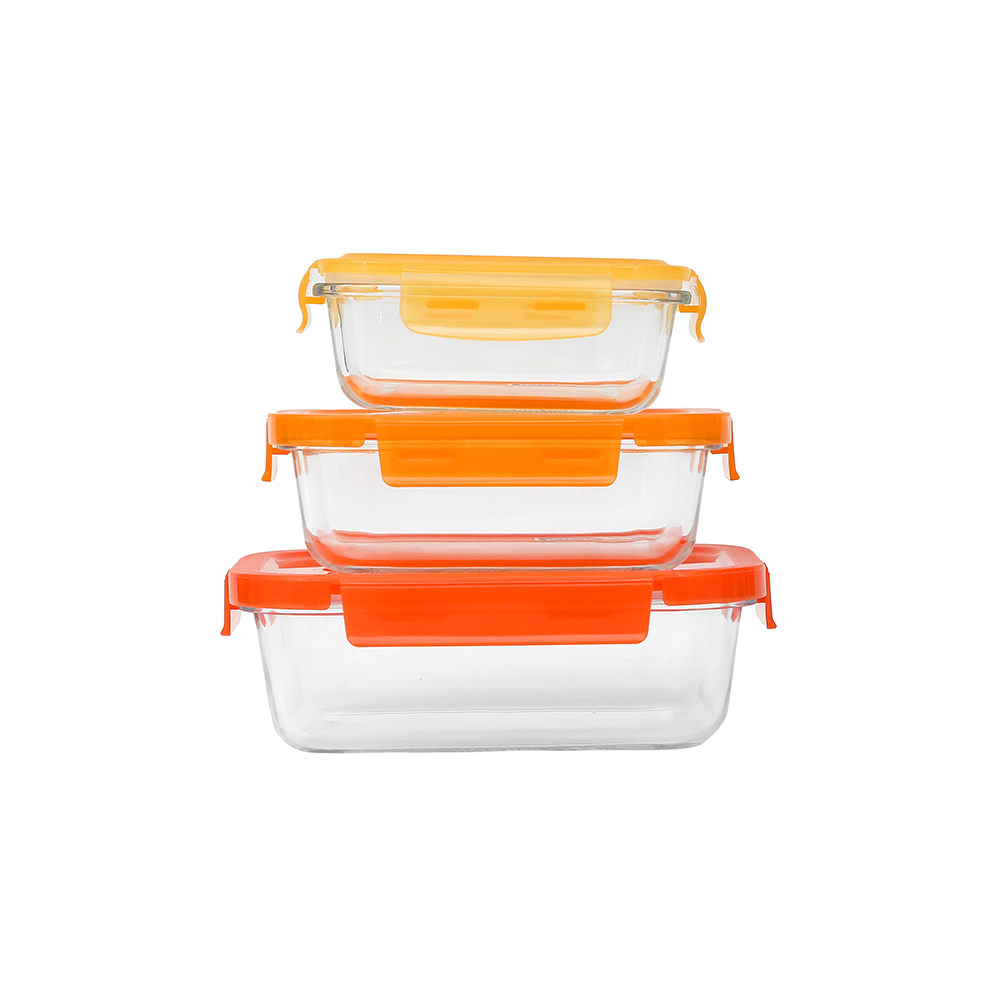 Ecolock Borosilicate Glass Food Storage Container Rectangle Set 3pcs - Apricot Orange