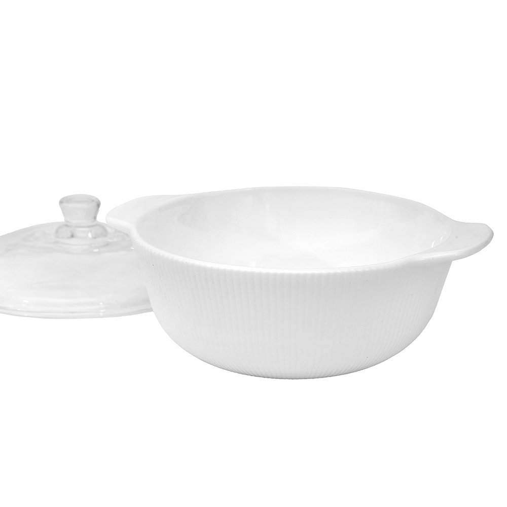 Dinexe Opal White Casserole With Lid Set 4pcs - Linea