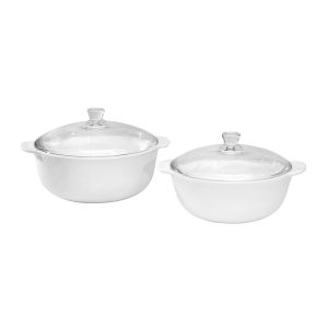 Dinexe Opal White Casserole With Lid Set 4pcs - Linea