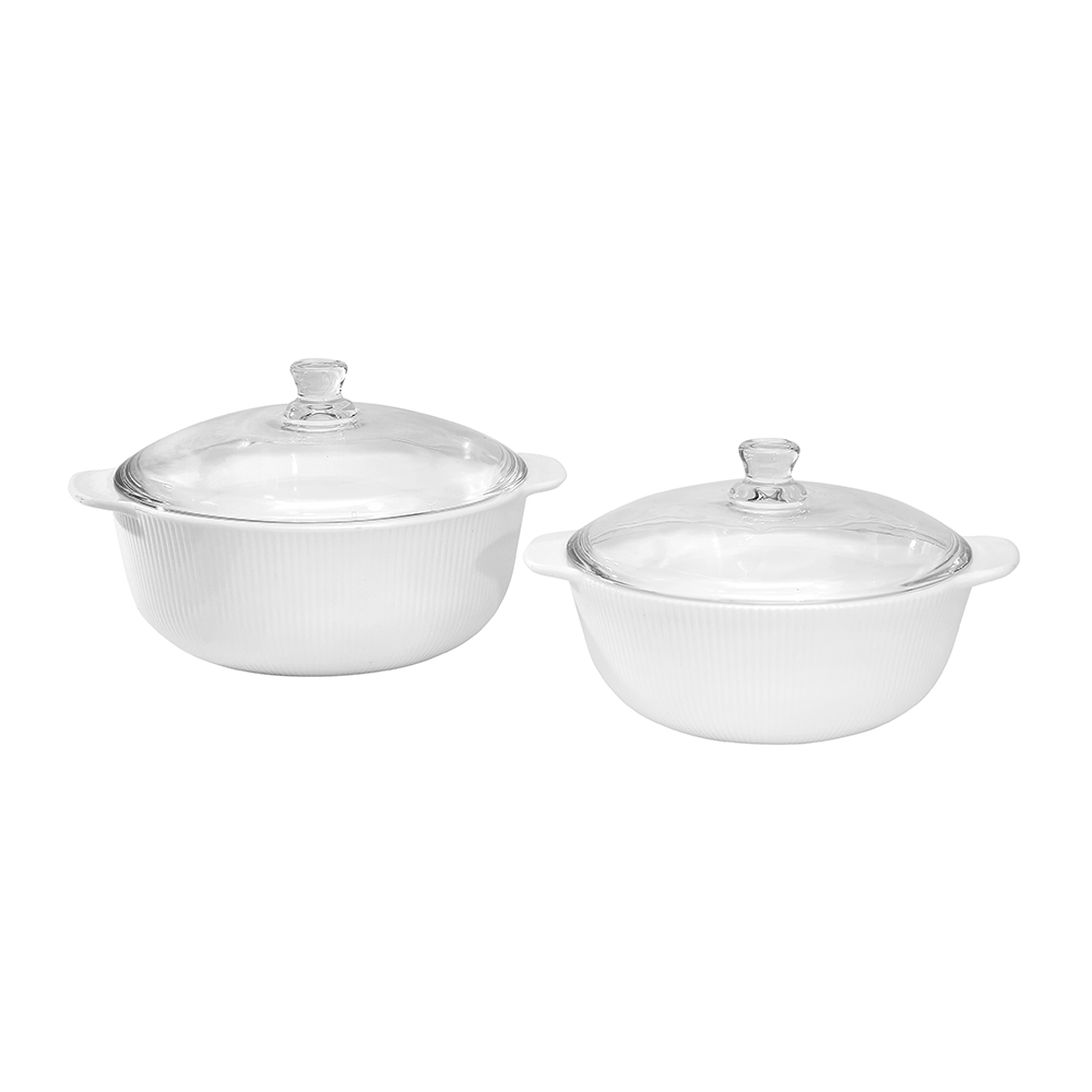 Dinexe Opal White Casserole With Lid Set 4pcs - Linea