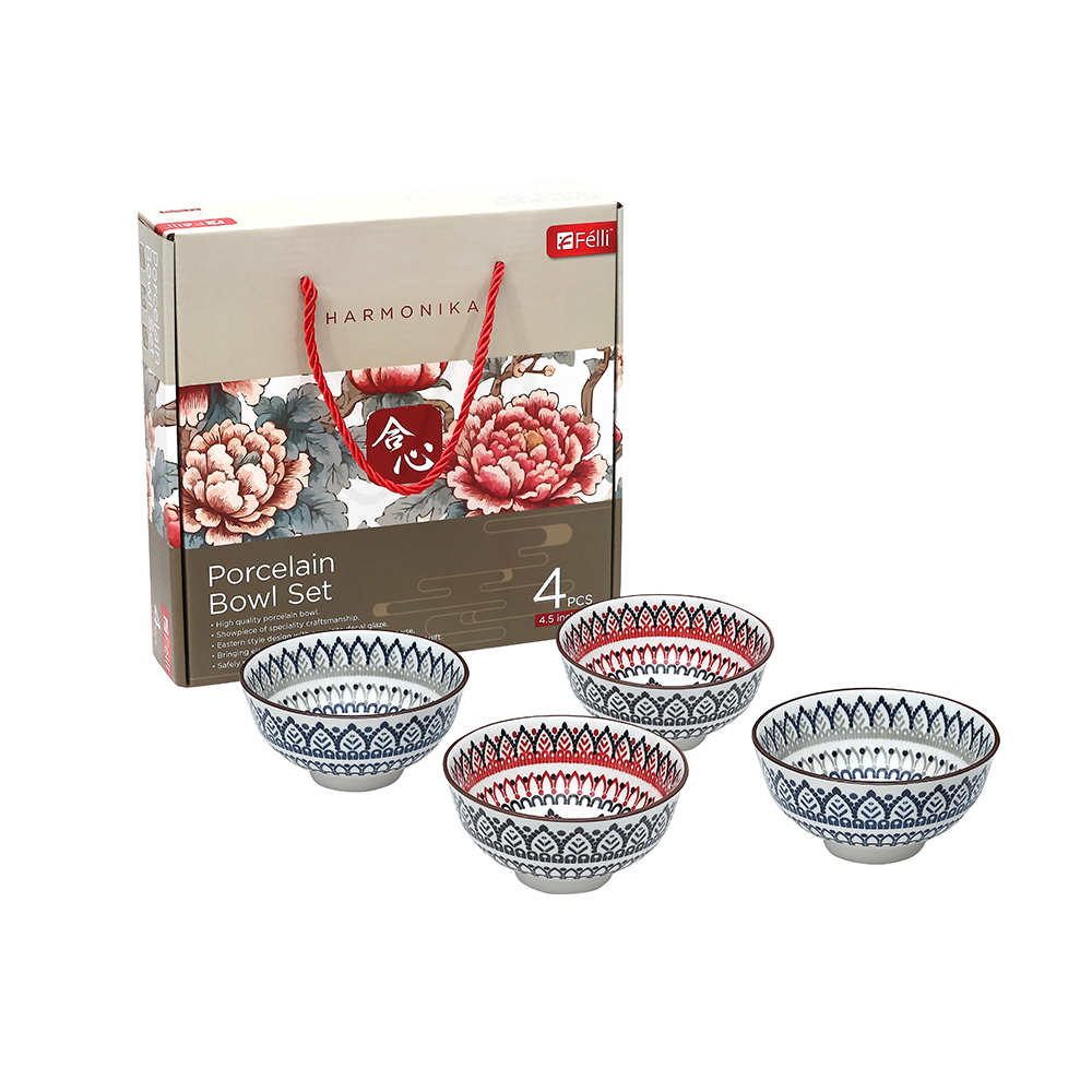 Harmonika Porcelain Rice Bowl 4.5" Set 4pcs - Oriental