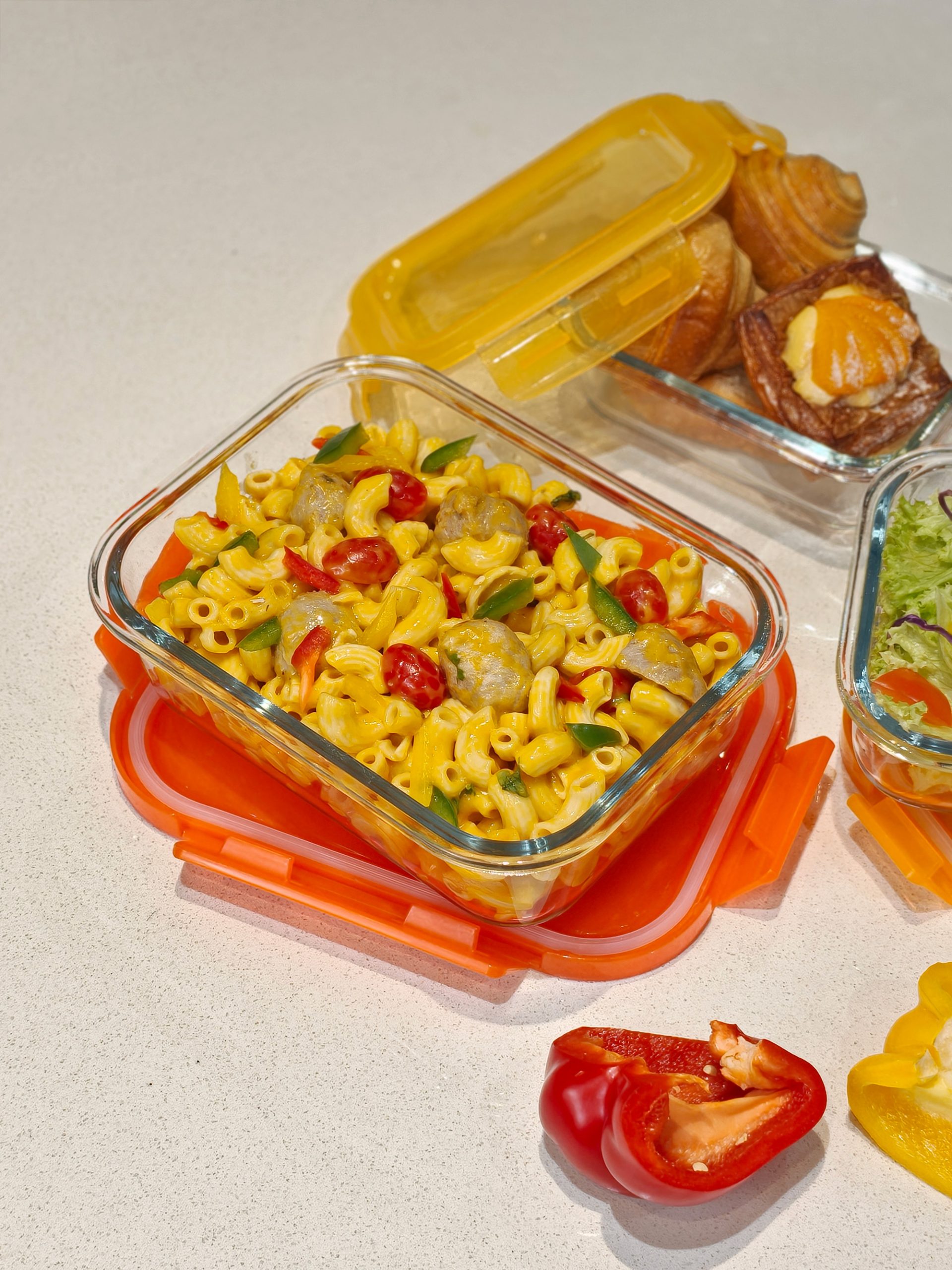 Ecolock Borosilicate Glass Food Storage Container Rectangle Set 3pcs - Apricot Orange