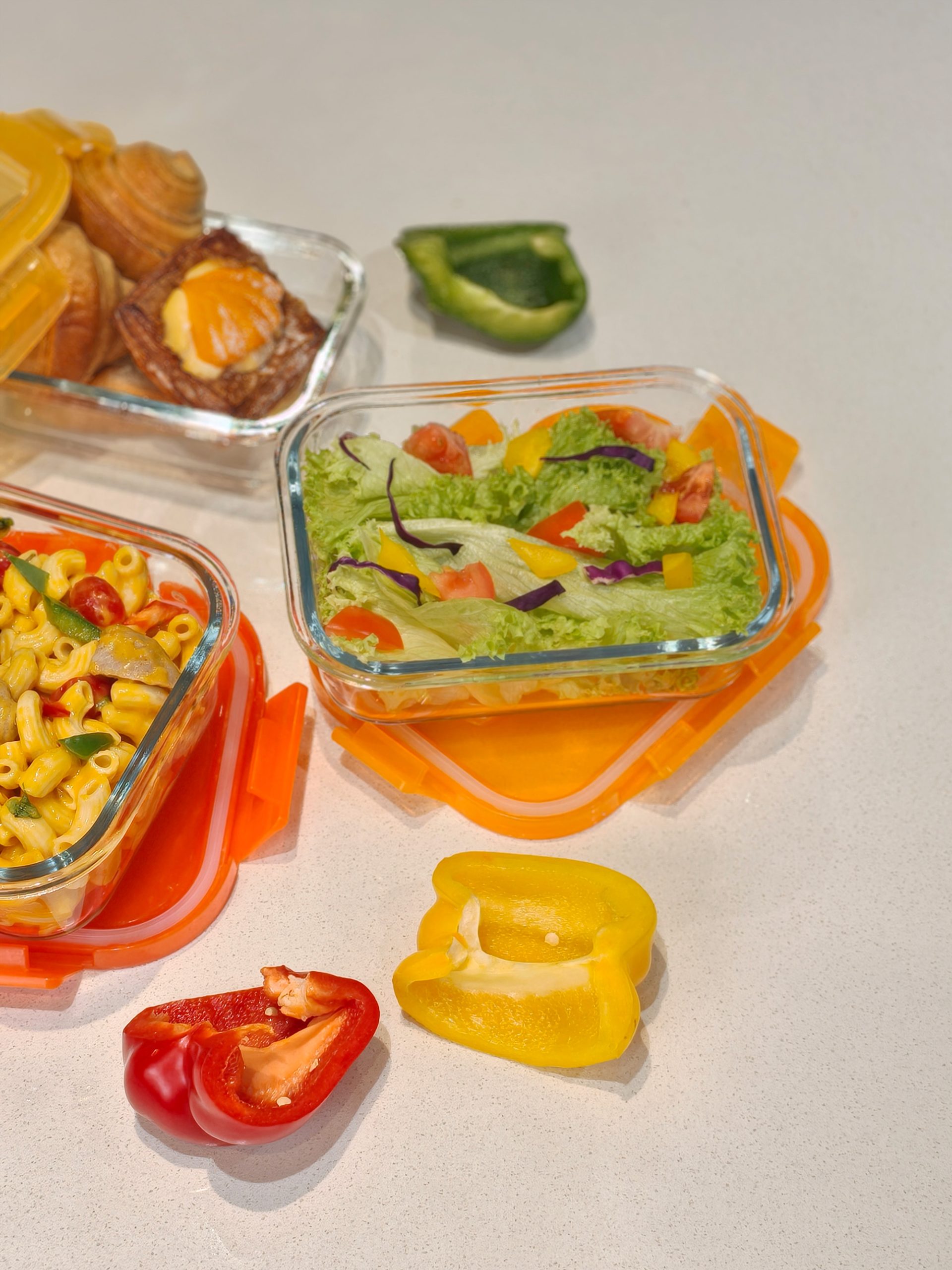 Ecolock Borosilicate Glass Food Storage Container Rectangle Set 3pcs - Apricot Orange