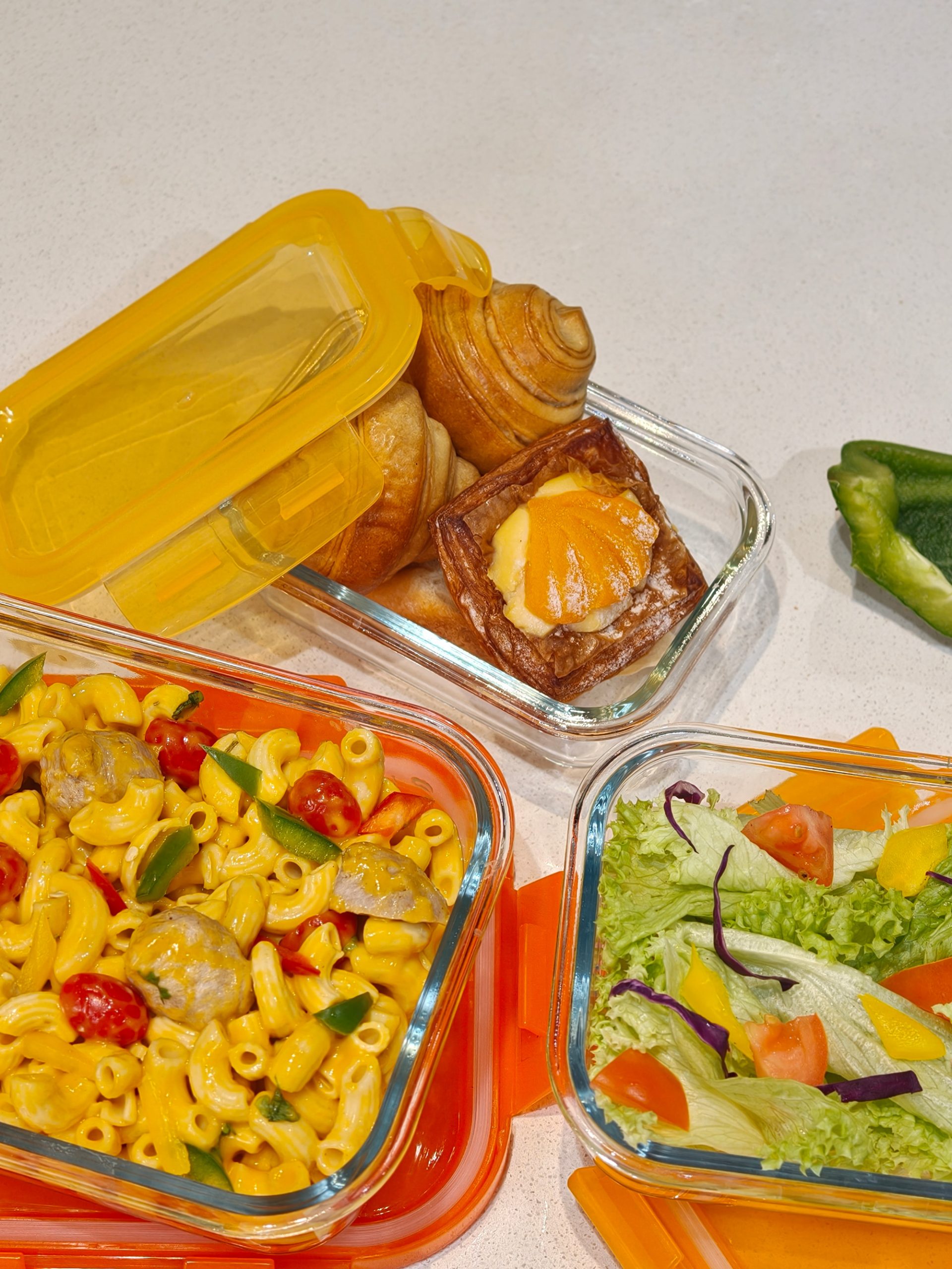 Ecolock Borosilicate Glass Food Storage Container Rectangle Set 3pcs - Apricot Orange