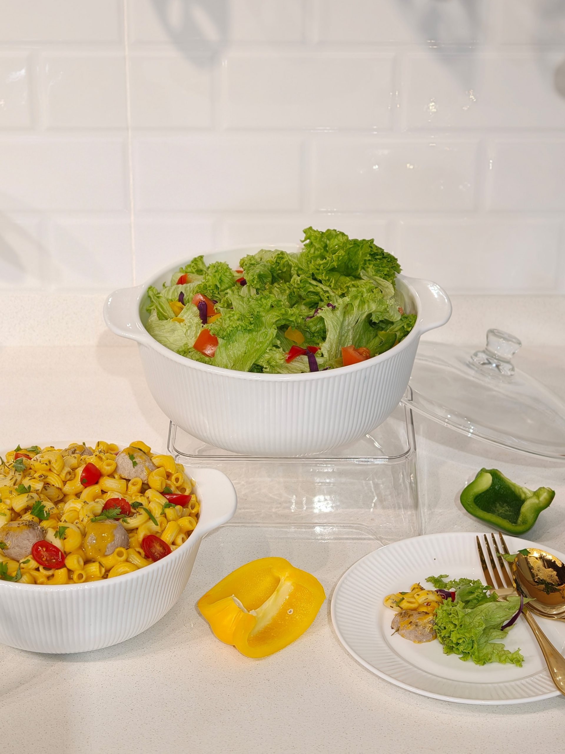 Dinexe Opal White Casserole With Lid Set 4pcs - Linea