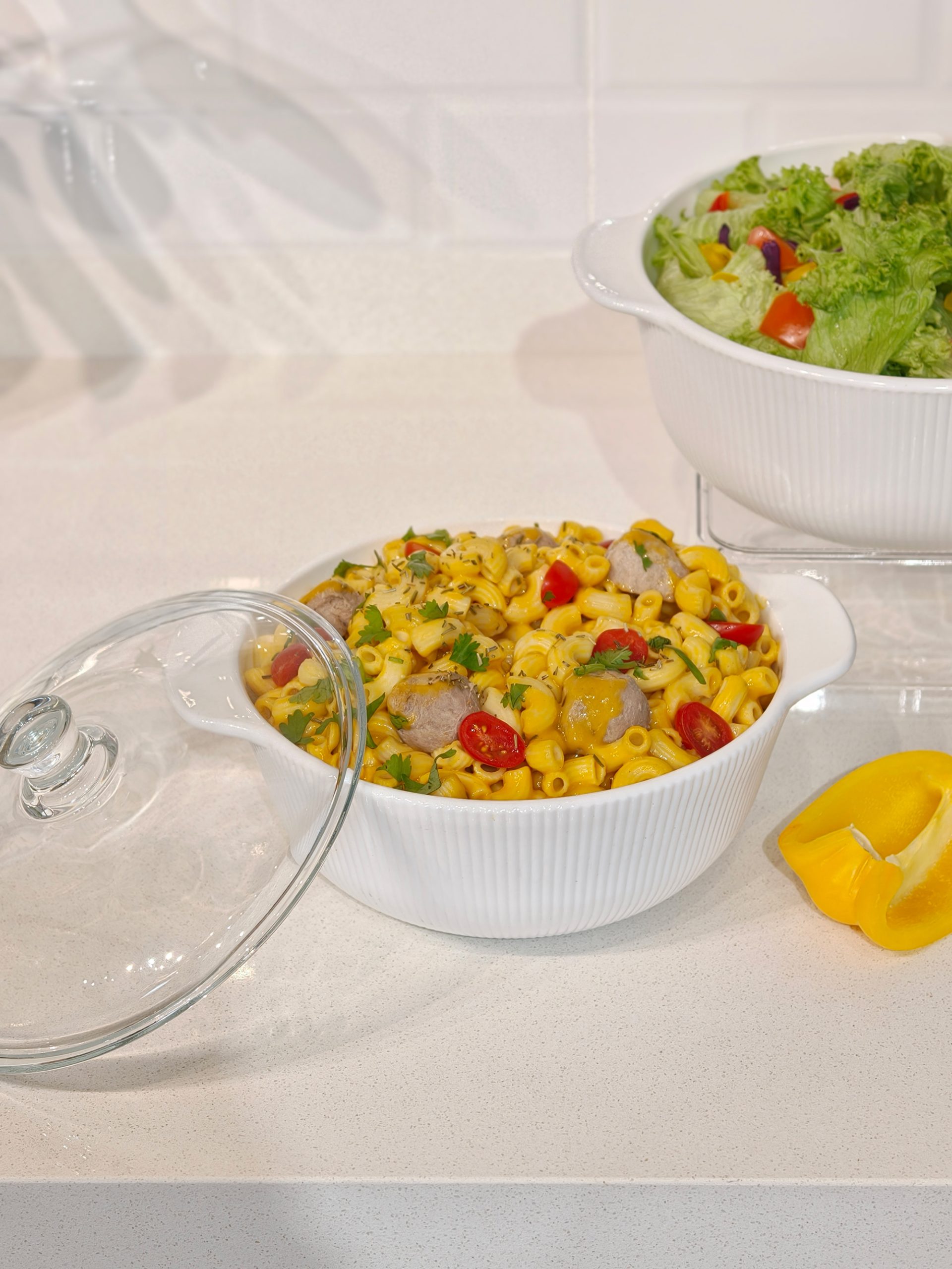 Dinexe Opal White Casserole With Lid Set 4pcs - Linea