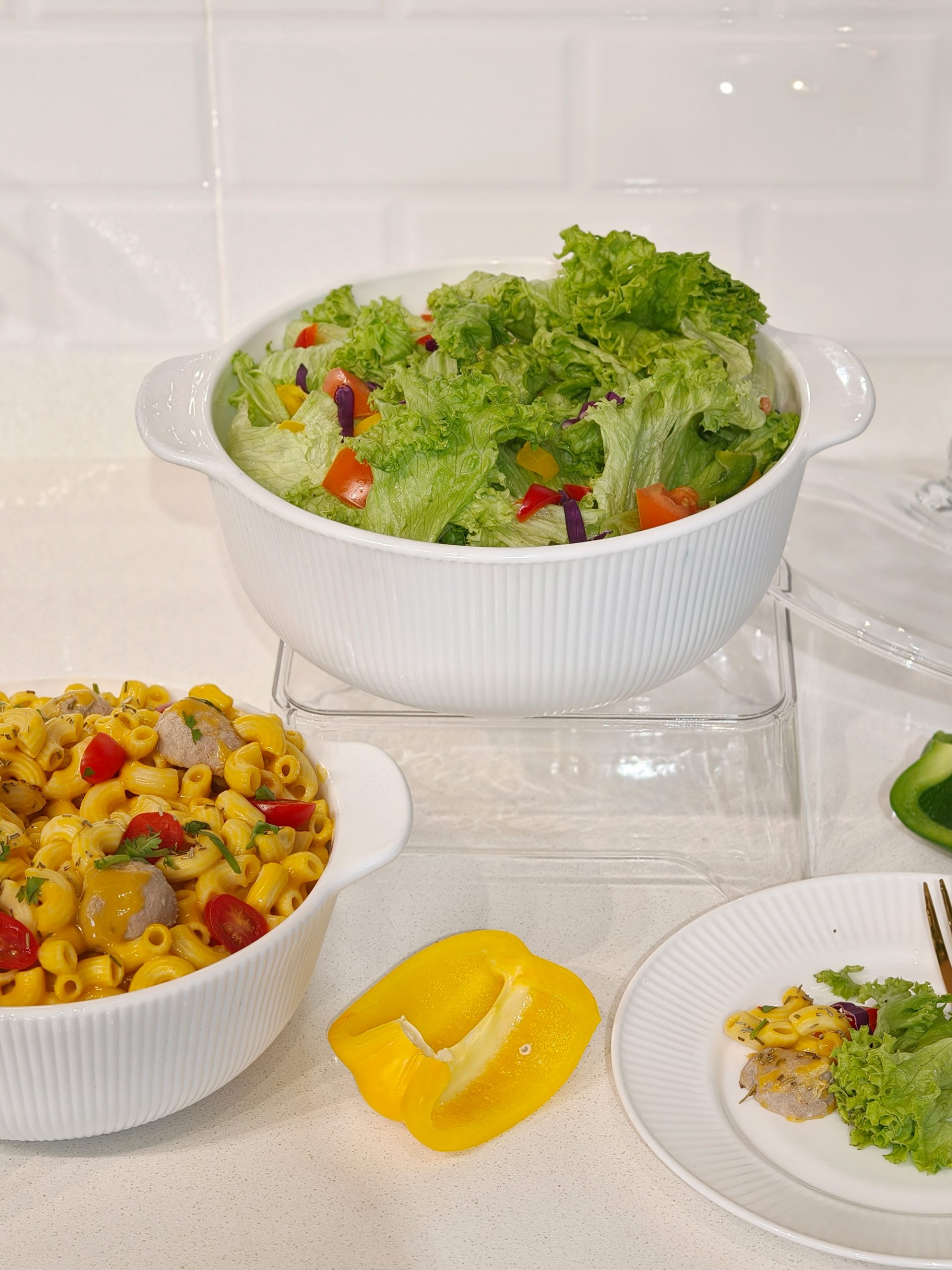 Dinexe Opal White Casserole With Lid Set 4pcs - Linea